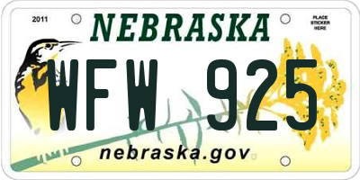 NE license plate WFW925