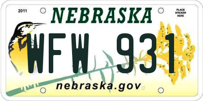 NE license plate WFW931