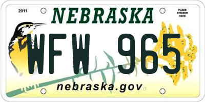 NE license plate WFW965