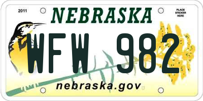 NE license plate WFW982