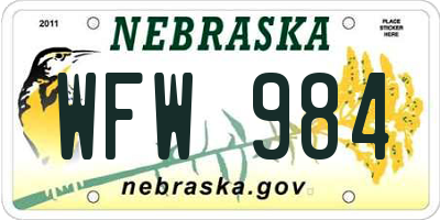 NE license plate WFW984