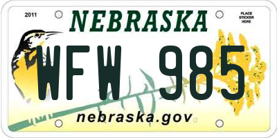 NE license plate WFW985
