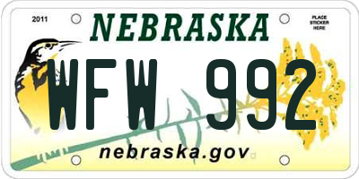 NE license plate WFW992