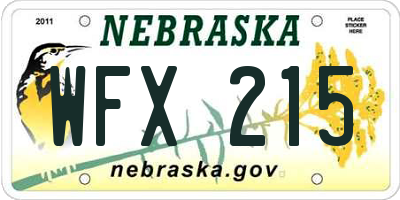 NE license plate WFX215