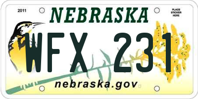NE license plate WFX231