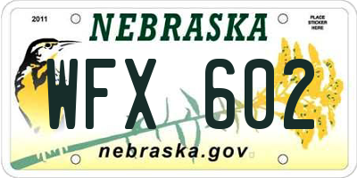 NE license plate WFX602