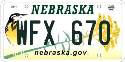 NE license plate WFX670