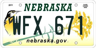 NE license plate WFX671