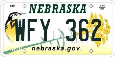 NE license plate WFY362