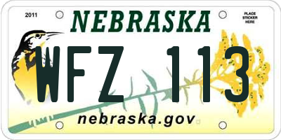 NE license plate WFZ113