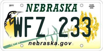 NE license plate WFZ233