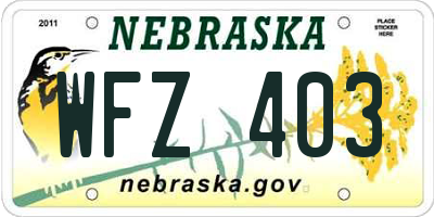 NE license plate WFZ403
