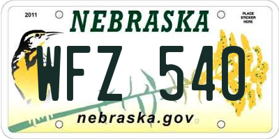 NE license plate WFZ540