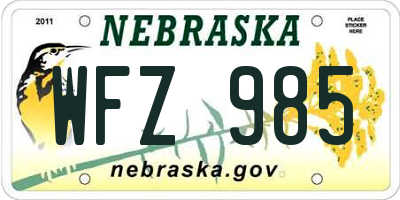 NE license plate WFZ985