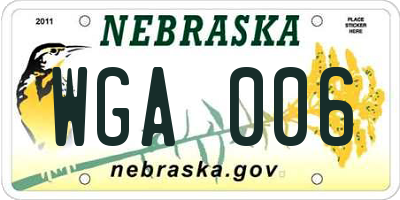 NE license plate WGA006