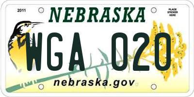 NE license plate WGA020