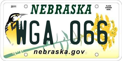 NE license plate WGA066