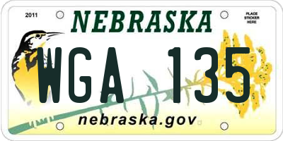NE license plate WGA135