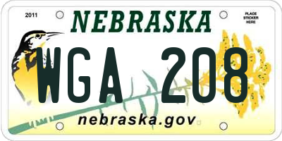 NE license plate WGA208
