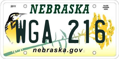 NE license plate WGA216