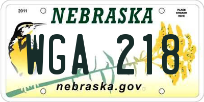 NE license plate WGA218