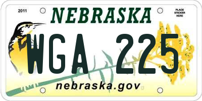 NE license plate WGA225