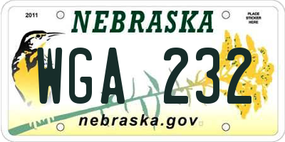 NE license plate WGA232