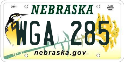 NE license plate WGA285
