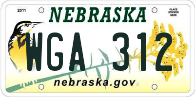NE license plate WGA312
