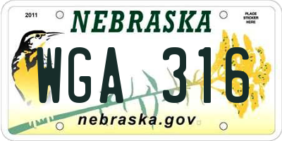 NE license plate WGA316