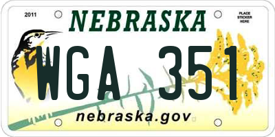 NE license plate WGA351