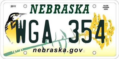 NE license plate WGA354