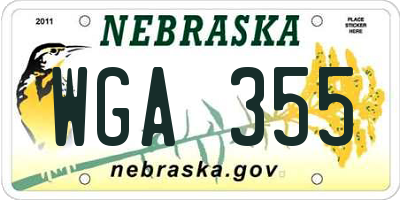 NE license plate WGA355