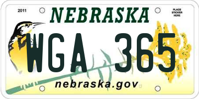 NE license plate WGA365