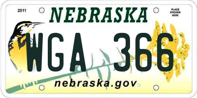 NE license plate WGA366
