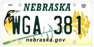 NE license plate WGA381