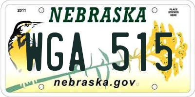 NE license plate WGA515