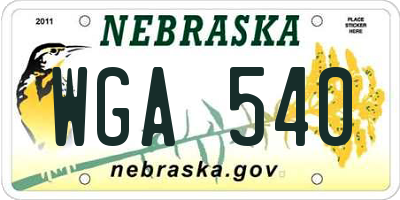 NE license plate WGA540