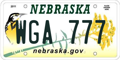 NE license plate WGA777