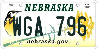 NE license plate WGA796