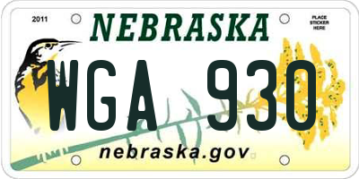 NE license plate WGA930