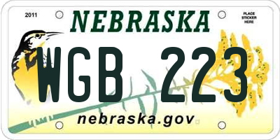 NE license plate WGB223