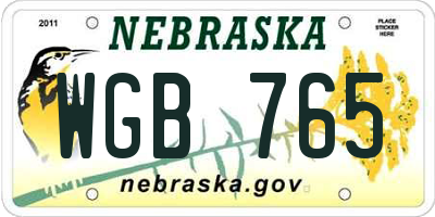 NE license plate WGB765
