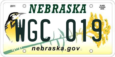 NE license plate WGC019
