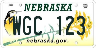NE license plate WGC123