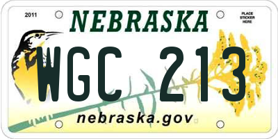 NE license plate WGC213