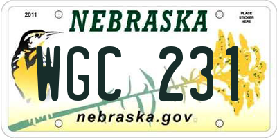 NE license plate WGC231