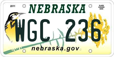 NE license plate WGC236