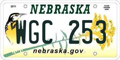 NE license plate WGC253