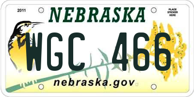 NE license plate WGC466